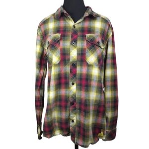 DC Men's Casual Plaid Shirt - Red, Yellow, Black Size Med